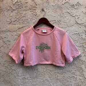 Gymshark Pink Floral Logo Cropped Short Sleeve Sweatshirt Size S
